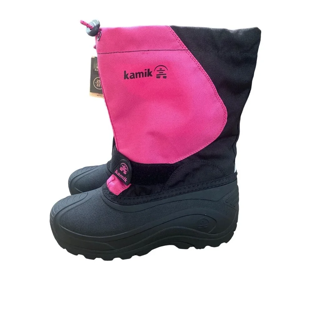 Kamik Snowfox Waterproof Snow Boots Black/Magenta size 4 NEW WITH TAGS